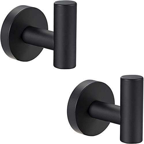 Image of QNIIAED Bathroom Towel Hook, 2 Pack Back of Door Hooks Screw in Metal Stainless Steel Hanger for Coat,Robe,Clothes (Matte Black)