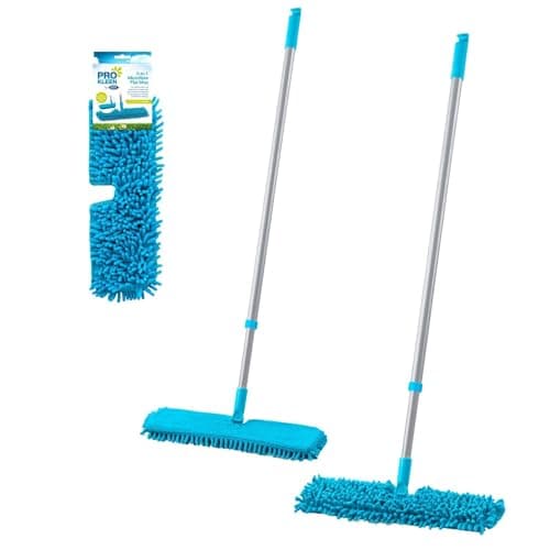 Image of HOMESHOPA Double Sided Microfibre Flat Mop with 1 Replacement Pads, 360°Rotatable Extendable Handle with Chenille/Microfibre Head, Wet Dry Floor Dust Mops for Cleaning Laminate Tile Hardwood Floors