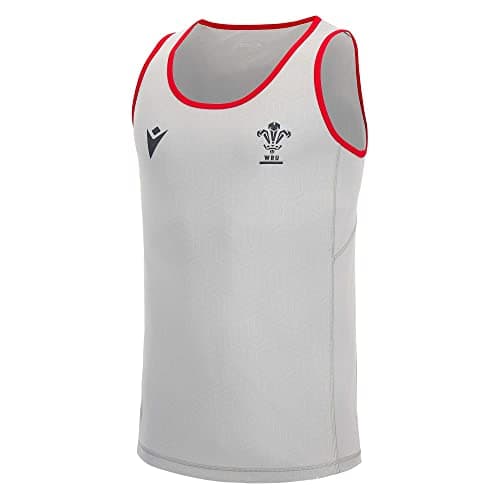 Image of Macron Wales 2022/23 Mens Rugby Training Singlet Vest Tank Top Grey/Red - L