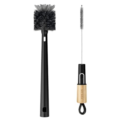 Image of MR.SIGA Bottle Brush, 2 in 1 Straw Cleaner Brush with Bamboo Handle, Flexible Bottle Cleaner for Glasswares, Mugs, Straw, Glass Cup, Black, brush head diameter 6centimetres(2.4 inches)