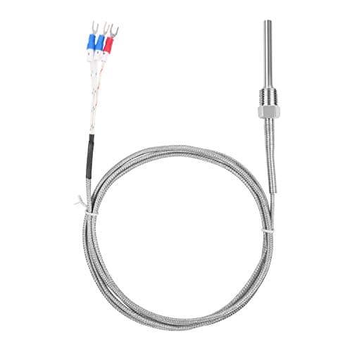 Image of Waterproof RTD PT100 Temperature Sensor - Jaybva Stainless Steel 3 Wire Thermistor Probe for PID Temperature Controller NPT 1/4" Inch Pipe Thread with Insulation Lead Shield Wire 0~500C