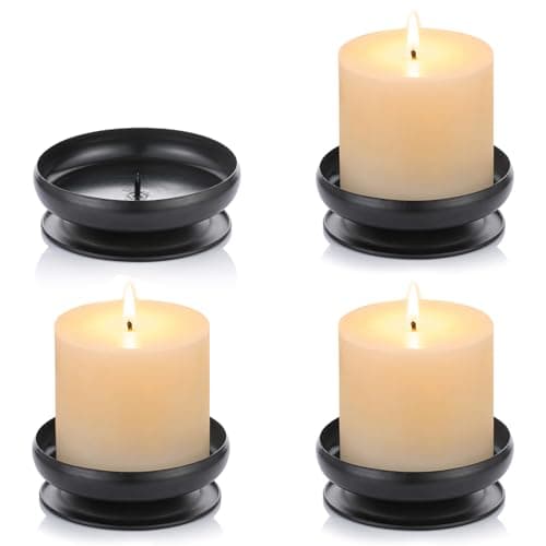 Image of Pcs of 4 Spike Candle Holder Iron Candle Plate Pillar Candle Holder, Black, Decorative Iron Pillar Candle Plate, 9cm Diameter Pedestal Candle Stand for LED & Wax Candles, Incense Cones, Spa, Weddings