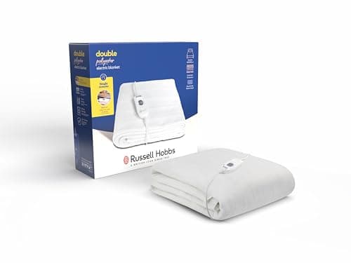 Image of Russell Hobbs Electric Blanket, Heated Double Fitted Underblanket, 3 Heat Settings, Low Energy & Energy Efficient, Machine Washable, 140 X 150 cm, 90W, White, RHEDB6002, 2 Year Guarantee