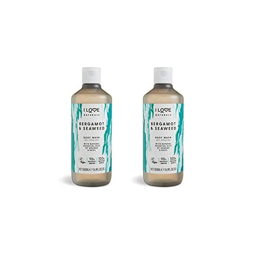 Image of I Love Naturals Bergamot & Seaweed Body Wash – With Orange & Basil Essential Oils – Gently Cleanses & Moisturises – Silky Smooth Skin Formula – Vegan & Cruelty-Free Shower Gel 2 x 500ml