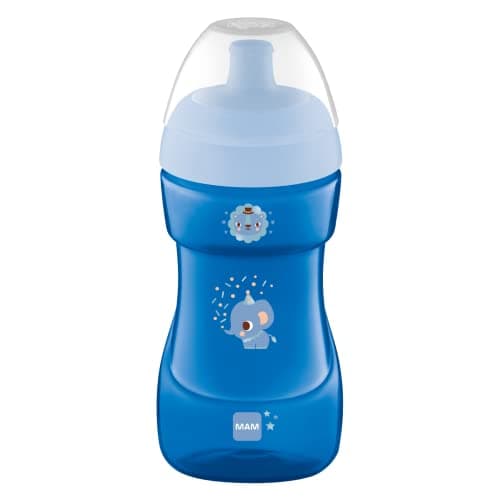 Image of MAM Sports Cup | 330ml | Non-Spill Sippy Cup with Free Flow Spout | Suitable for 12+ Months | Baby Accessories | Blue (Various Designs)