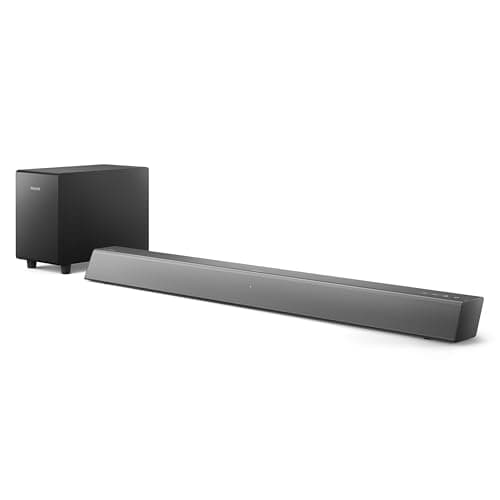 Image of Philips TAB5308/10 Soundbar 2.1 with Wireless Subwoofer | 140W | 4.5" Woofer | 4 EQ Modes | HDMI ARC | Audio In | Optical In | Compact Design | Remote | Metal Grille | Wall Brackets | Dark Grey