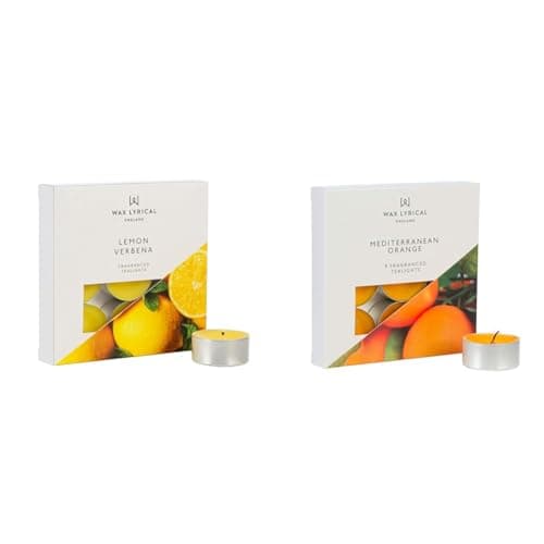 Image of WAX LYRICAL Scented Tealight Candles, Box of 9, Lemon Verbena & Scented Tealight Candles, Box of 9, Mediterranean Orange