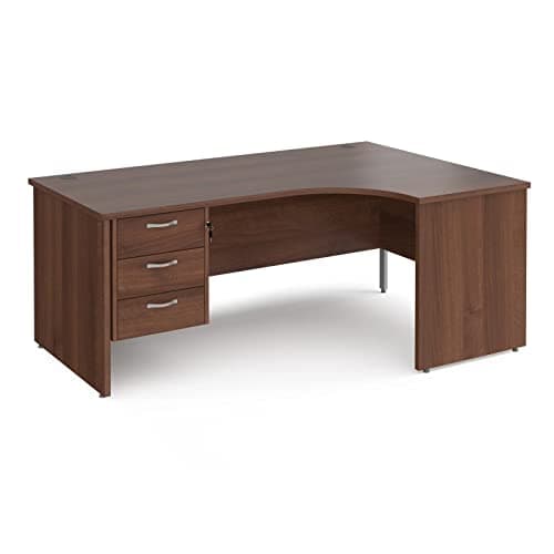 Image of Maestro 25 Right Ergonomic Desk with 3 Drawer Fixed Pedestal & Panel End Leg, Walnut, 180 x 120 cm