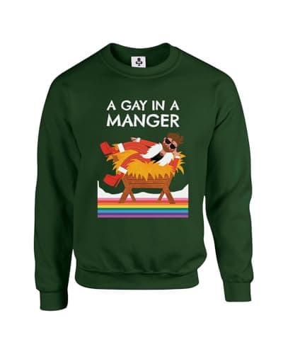 Image of Taylor Brown Gay in a manger, meme novelty iconic rude humerous offensive fun christmas xmas Unisex Funny Adults Sweatshirt Jumper Forest Green