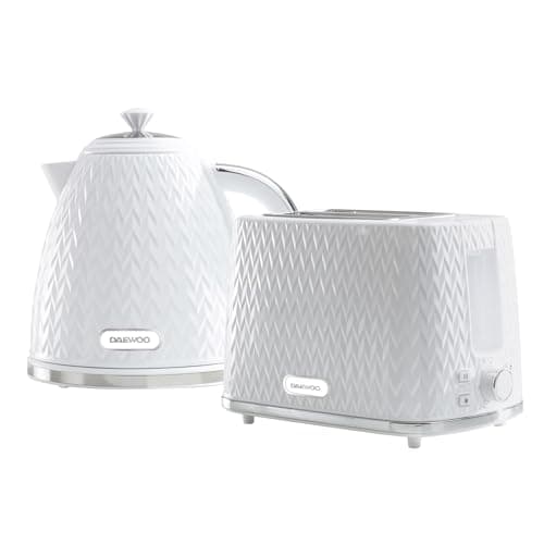 Image of Daewoo Argyle SDA1830 1.7 Litre 3kw Jug Kettle and 2 Slice Toaster All In One Kitchen Matching Set Concealed Heating Element Easy Clean White