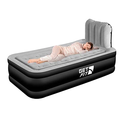 Image of Get Fit Air Bed With Built In Electric Pump - Premium Single Airbed - Quick Blow Up Bed With Headboard & Free Inflatable Pillow - Elevated Inflatable Air Mattress For Outdoor, Camping - Black/Grey