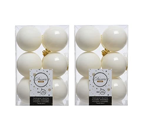 Image of 24 Wool White Christmas Baubles 6cm Shatterproof Tree Ornaments Shiny Matt