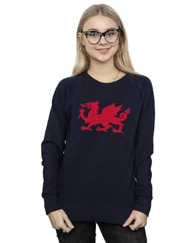 Image of Absolute Cult St David's Day Women's Welsh Dragon Sweatshirt Navy Blue Medium