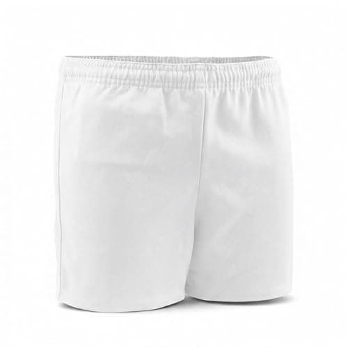 Image of AI SPORTS Men’s Plain Rugby Shorts – Heavy-Duty Polycotton Sports Shorts with Drawstring Waist – Comfortable, Breathable Training & Match Day Shorts (UK, Alpha, One Size, Regular, Regular, S, White)