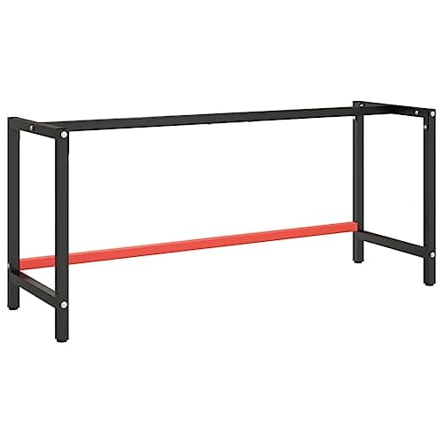 Image of vidaXL Heavy-Duty Work Bench Frame- Powder-Coated Metal, 180x57x79 cm, Matte Black and Red Finish, Pre-Drilled Holes, Easy Assembly