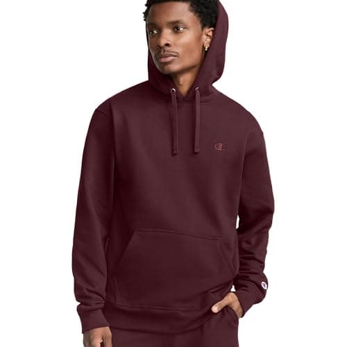 Image of Champion Men's, Powerblend, Fleece Comfortable Hoodie, Sweatshirt (Reg. Or Big & Tall), Maroon C Logo, XL