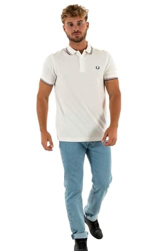 Image of POLO UOMO FRED PERRY DOPPIA RIGA SNWHT/BRED/NVY