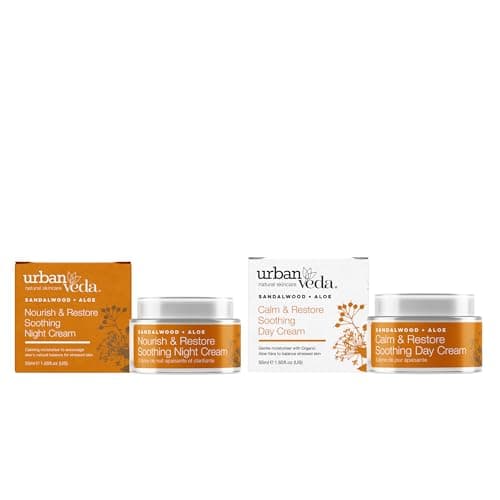 Image of Urban Veda Soothing Cream Skincare Set | Face Moisturiser Night Cream with Sandalwood | Collagen Face Cream for Day | Hydrating Face Cream for Dry Skin | Moisturiser Face Women & Men | 2 x 50 ml