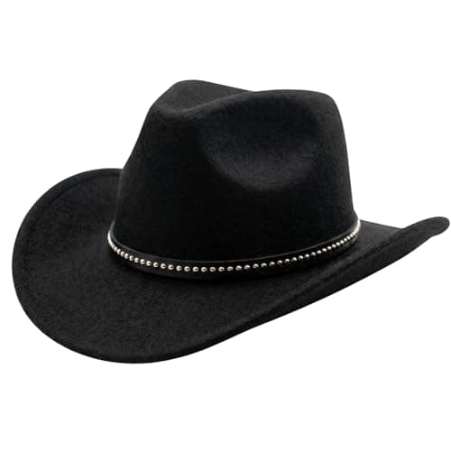 Image of Western Cowboy Hat for Men and Women - Adult Texan Cowboy Hat with Small Stud Detail Adults Country and Western Fancy Dress Accessory - Cowgirl or Cow Boy Costume Accessory for Wild West (Black)