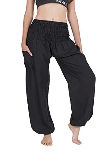 Image of CHAINUPON Harem Trousers Women Boho Loose Yoga Pants Casual Bohemian Hippie Lounge Elephant Pyjamas Bottoms (L-XL, Black)