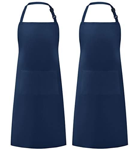 Image of Syntus 2 Pack Adjustable Bib Apron Waterdrop Resistant with 2 Pockets Cooking Kitchen Aprons for Women Men Chef, Blue Dark, 33.07*27.17in