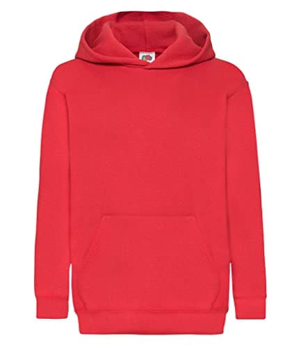 Image of Fruit of the Loom, classic children's hooded sweatshirt, red, 128 (UK 7-8)