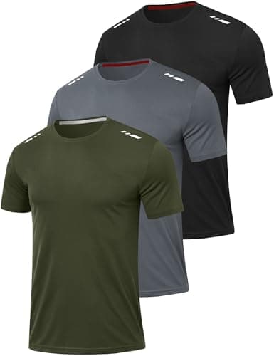 Image of ozkzdp Men's Active Wear T Shirt Multipack Gym T Shirt Men's Polyester Running Top Summer Breathable Sports Tshirt 3 Pack, Black/Grey/Green XXL