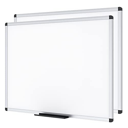 Image of VIZ-PRO Drywipe Whiteboard 90 x 60 cm, 2 Pack, Dry Erase White Board with Silver Aluminium Frame and Pen Tray