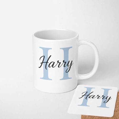 Image of Personalised Initial Mug with Name and Colour 11oz Ceramic Coffee Tea Cup Custom Letter Gift Present for Adults Friends Family Birthday Christmas Home Office Stylish Minimal Design Drinkware