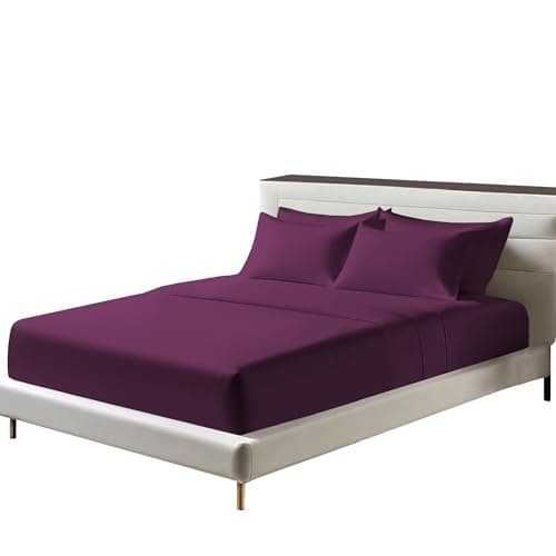 Image of Egyptian Cotton Fitted Sheets 25cm Deep Mattress Pocket 200 Thread Count Fitted Bed Sheet- Soft & Comfortable Bottom Sheet (Plum, Single)