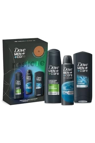 Image of Dove Men+Care Restore Collection Clean Comfort 3in1 Body Wash 250ml, 2in1 Shampoo & Conditioner 250ml and Antiperspirant 200ml Gift Set for Him with Wireless Charging Pad