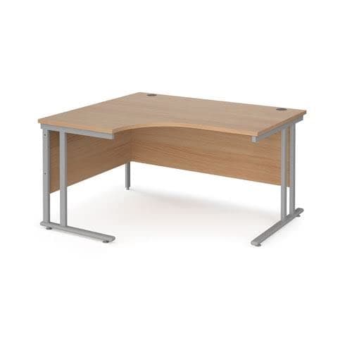 Image of Office Monster Cooper left hand ergonomic desk 1400mm wide - silver cantilever leg frame, beech top
