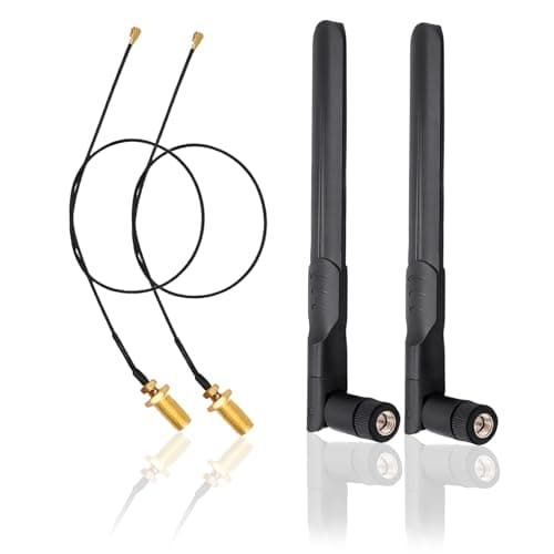 Image of 2-Pack WiFi Antenna Aerial 2.4GHz, 5GHz, and 5.8GHz 8dBi Omni-Directional RP-SMA Male Antenna with 25cm RP-SMA Female to M.2 NGFF Extension Pigtail Cable for Wireless Network Cards
