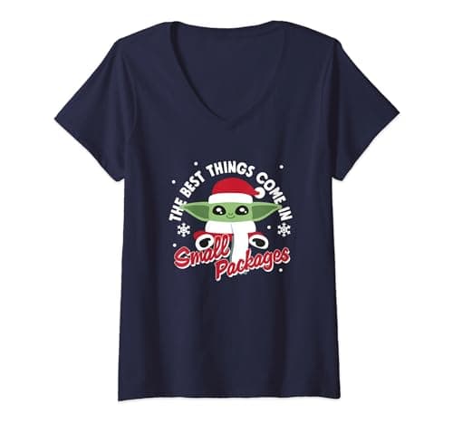 Image of Womens Star Wars The Mandalorian Grogu Christmas Snowflakes V-Neck T-Shirt