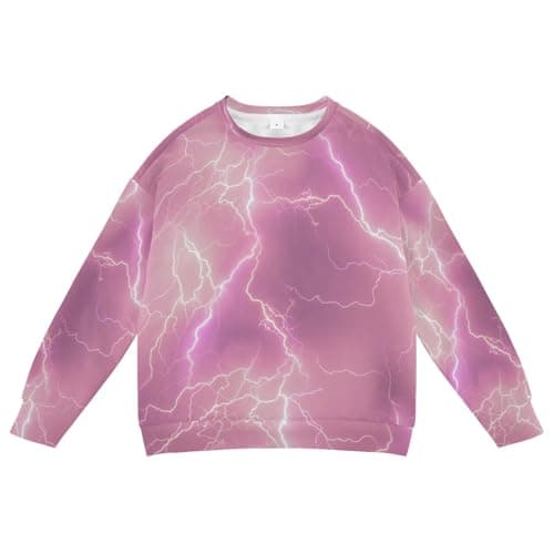 Image of HMZXZ Kids Sweatshirt Electrifying Lightning Bolt Pink Long Sleeve Tops Crewneck Pullover Sweaters T-Shirt Electrifying Lightning for Boys Girls