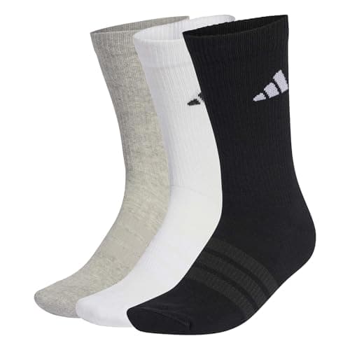 Image of adidas Unisex CUSHIONED SPORTSWEAR CREW SOCKS 3 PAIR PACK, medium grey heather/white/black, 8.5-10
