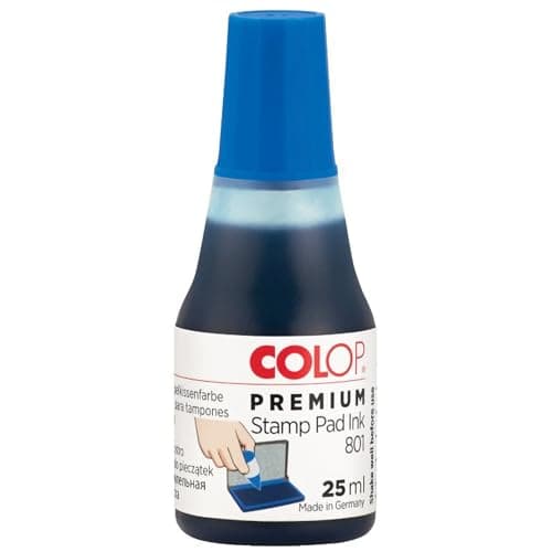 Image of COLOP 801 Blue Stamp Pad Ink. Best Refill Ink for Foam and Felt Rubber Stamp Pads. Water-Based and Non-Toxic