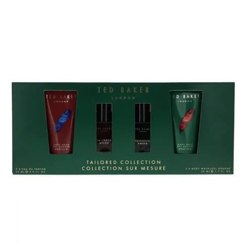 Image of Ted Baker Tailored Collection Gift Set, Tailored Wood Tailored Amber Eau de Parfum for Men with Matching Men’s Body Wash - 2 x 15ml Eau de Parfum & 2 x 50ml Body Wash, Mens Fragrance & Bath Gift Sets