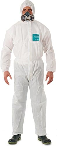 Image of Ansell AlphaTec 1800 Model 111, Hooded Coverall, Chemical Resistant Body Suit for Industrial, Biohazard and DIY Applications, PPE Men Women, Reusable White, Size 3XL (1 Unit)