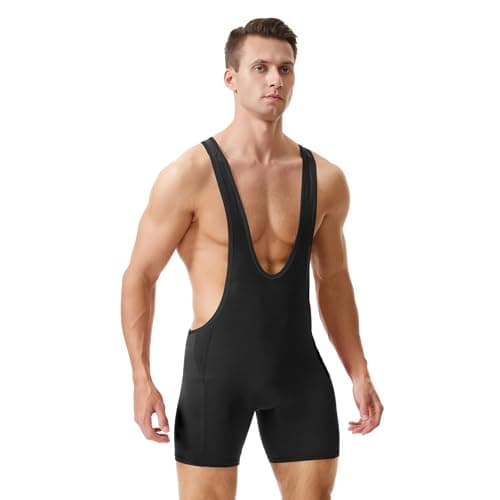 Image of LORSPORTCH Men’s Wrestling Singlet, Powerlifting Singlet Sleeveless Athletic Bodysuit, Stretch Compression One Piece Training Suit for Wrestling, Weightlifting, Gym Fitness Black M