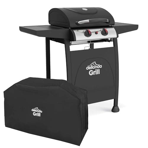 Image of Dellonda 2 Burner Gas BBQ Grill with Piezo Ignition, Built-In Thermometer & Water Resistant Cover, Black/Stainless Steel - DG227