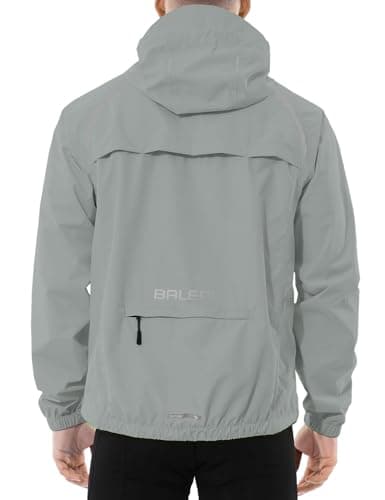 Image of baleaf Waterproof Jacket Mens Cycling Jackets Reflective Running Outdoor Rain Coats Lightweight for Men Walking Hiking Packable Grey L