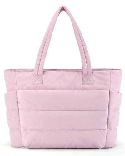 Image of bagsmart Women's Puffer Tote Bag, 20L Lightweight Handbag with 15.6 Inch Padded Laptop Compartment, Shoulder Bag for Work Travel School Gym Teacher