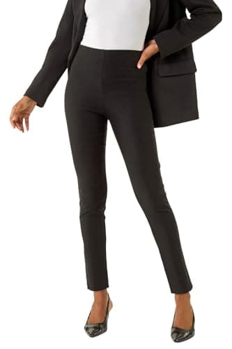 Image of Roman Originals Stretch Bengaline Skinny Fit Trousers - Ladies Fashion Trousers for Smart Formal Professional Casual Everyday - Black (28 in) - Size 12