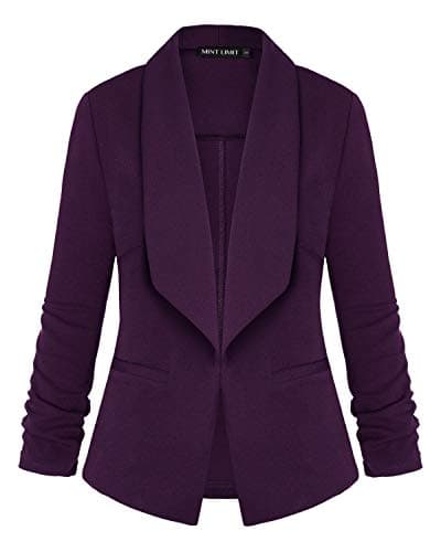 Image of MINTLIMIT Women Ladies 3/4 Sleeve Open Front Collar Casual Coat Blazer Jacket (Purple,Size XL)