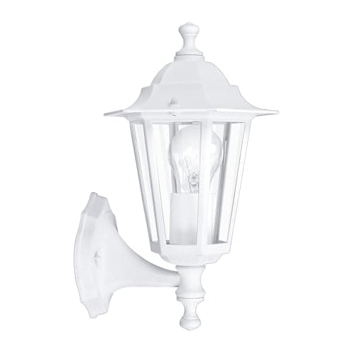 Image of Eglo Laterna 5 Outdoor Wall Lamp, White Cast Aluminium and Glass Exterior Lantern Light, E27 Socket, IP44