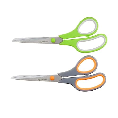 Image of Amazon Basics Stainless Steel Scissors, Comfort Grip Multi-Functional Utility, Multipurpose, PVD Coated, Pack of 2, Office, Home, Kitchen, Multicolo