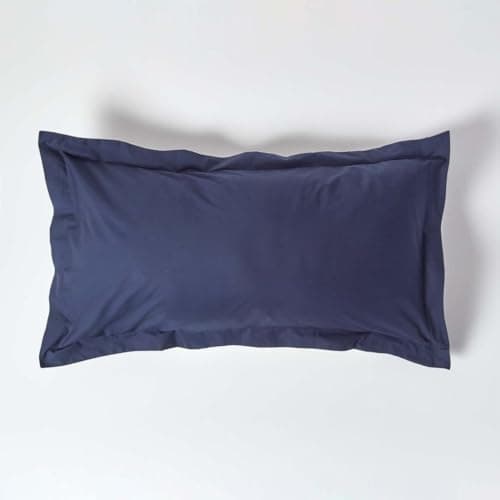Image of HOMESCAPES Navy Blue Pure Egyptian Cotton King Size Oxford Pillowcase 200 TC 400 Thread Count Percale Equivalent Pillow Case