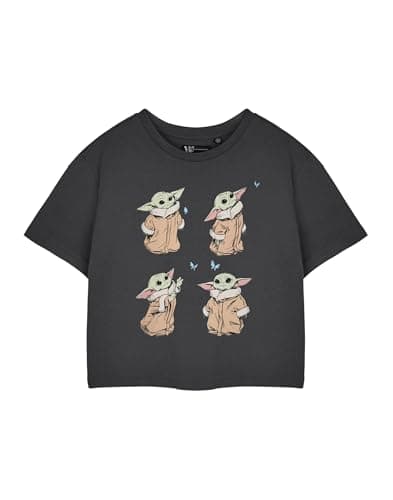 Image of Star Wars Women's Cropped Short Sleeve T-Shirt | Black Grogu Graphic Tee | Cute Jedi Master Top | Sci-Fi Fan Apparel Gift | Galactic Empire Merchandise for Ladies