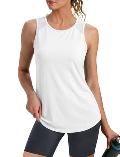 Image of Crewhpo Women's Workout Tank Tops Loose Fit Gym Yoga Top Lightweight Quick Dry Sports Vest Athletic Running Sleeveless Shirt A-White